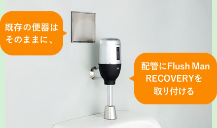 既存の便器はそのままに、配管にFlush Man RECOVERYを取り付ける